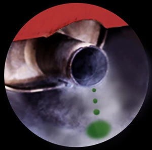 Green coolant dripping from an exhaust pipe