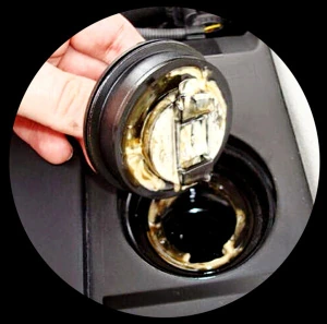 Creamy residue under an oil filler cap