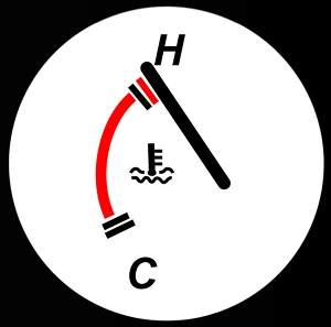 A temperature gauge in the red