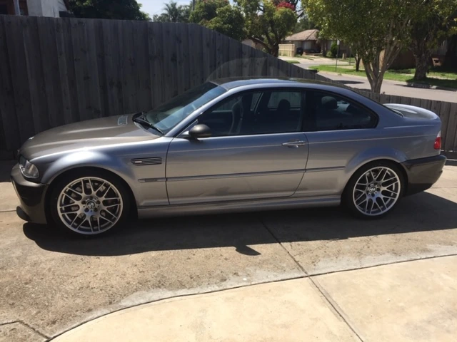Tony's silver 2003 BMW M3 CSL parked in a driveway